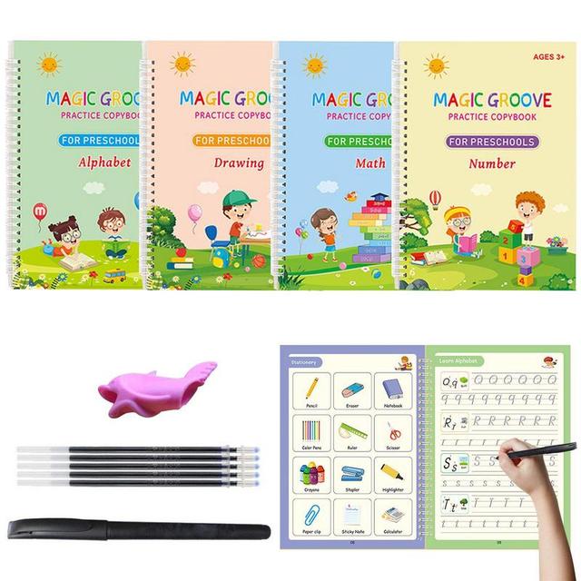 Magic Copybook For Kids 4PCS Sank Tracing Writing Book With Invisible Ink  Pen Refill Beginners Grooved Practice Copybooks - AliExpress